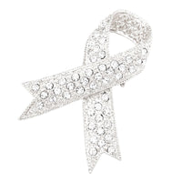 Women's Crystal Embellished Ribbon Brooch Pin (Silver Tone/Clear)