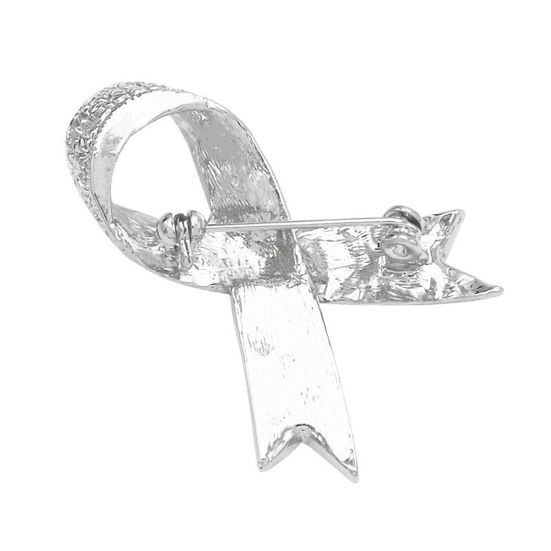 Women's Crystal Embellished Ribbon Brooch Pin (Silver Tone/Clear)