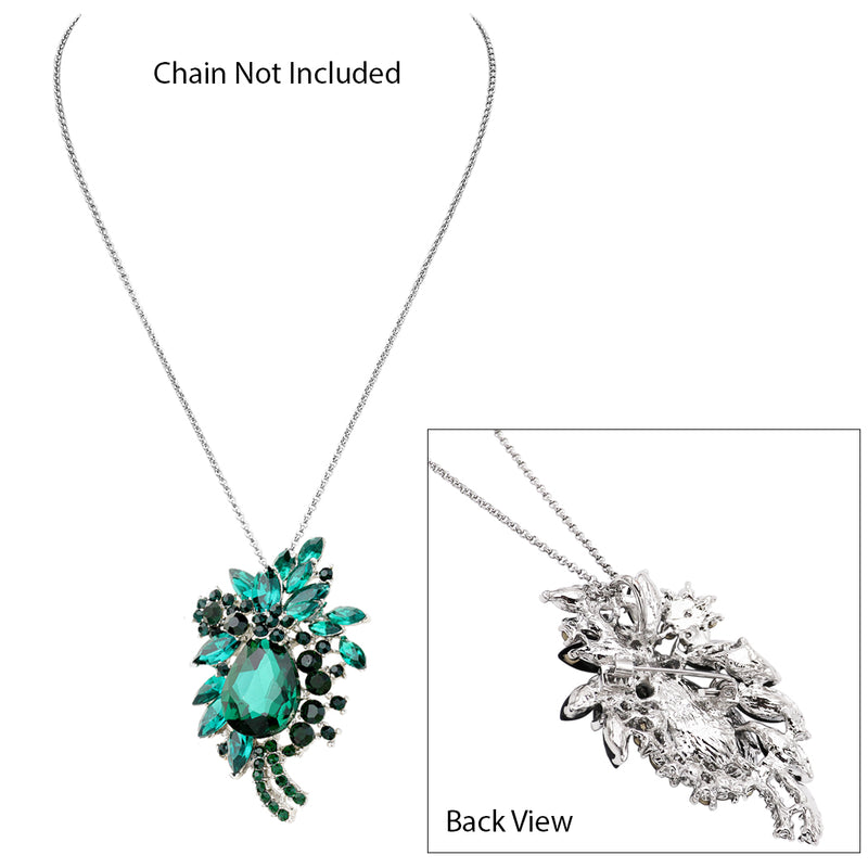 Women's Stunning Green Glass Crystal Teardrop Flower Statement Brooch Pin Pendant