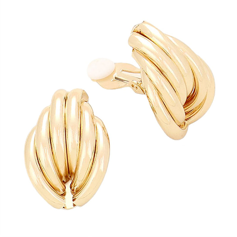 Statement Polished Metal Knot Clip On Style Earrings, 1" (Gold Tone)
