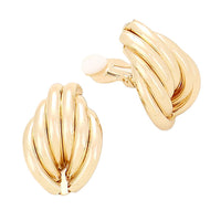 Statement Polished Metal Knot Clip On Style Earrings, 1" (Gold Tone)