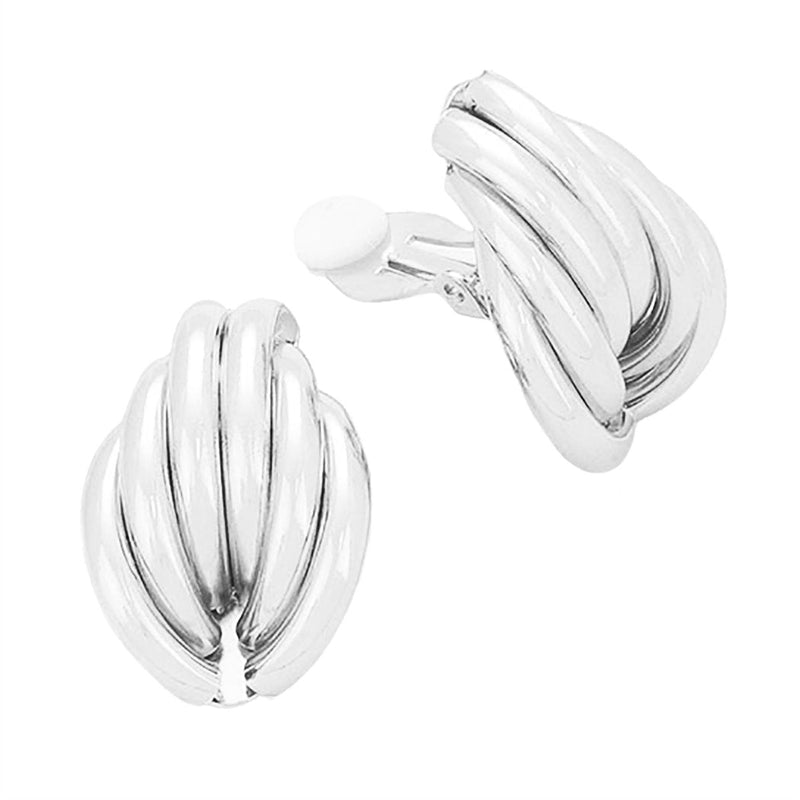 Statement Polished Metal Knot Clip On Style Earrings, 1" (Silver Tone)