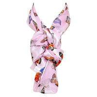 Satin Stripe Easter Pastel Fun Print Lightweight Fashion Scarf, 60" (Butterfly Pink Background)