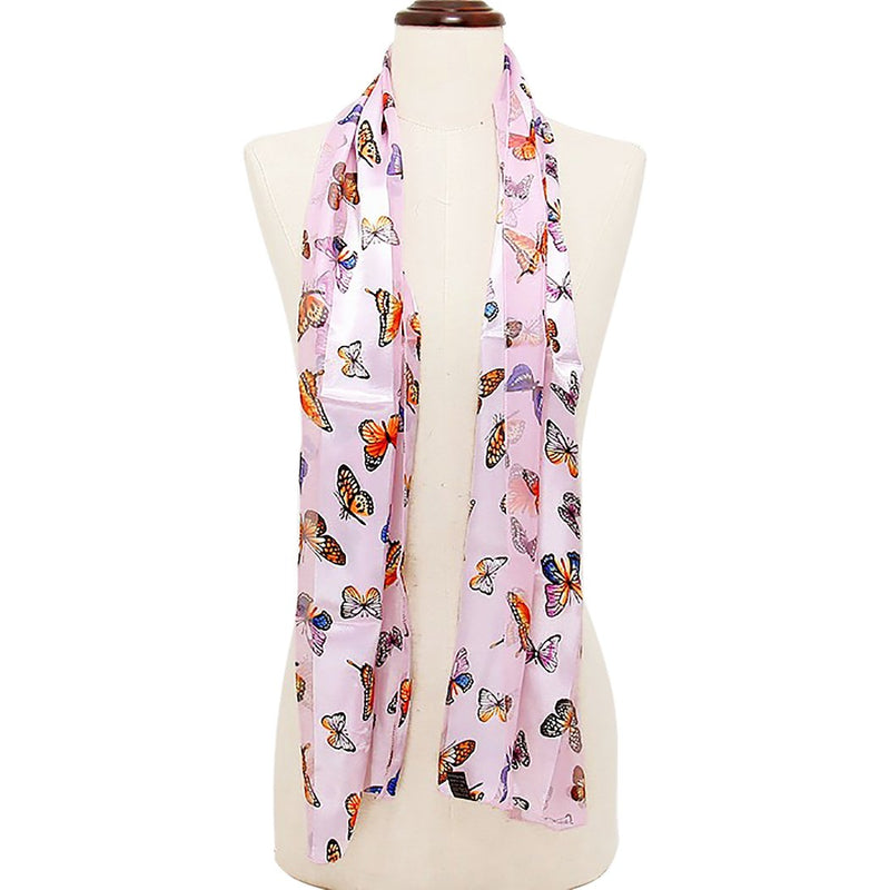 Satin Stripe Easter Pastel Fun Print Lightweight Fashion Scarf, 60" (Butterfly Pink Background)