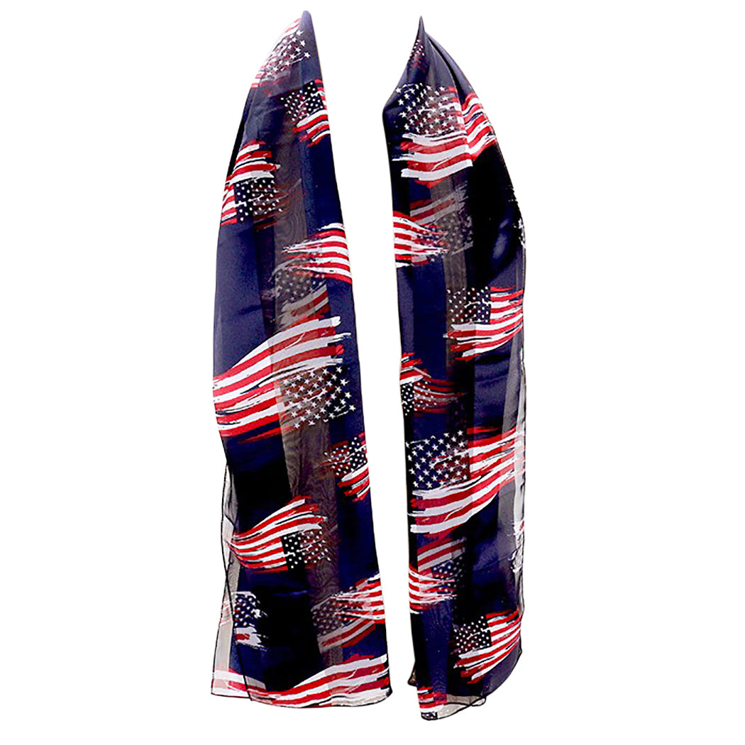 Red White and Blue 4th Of July American Flag Stars and Stripes Fashion Scarf, 60" (Old Glory Navy Background)