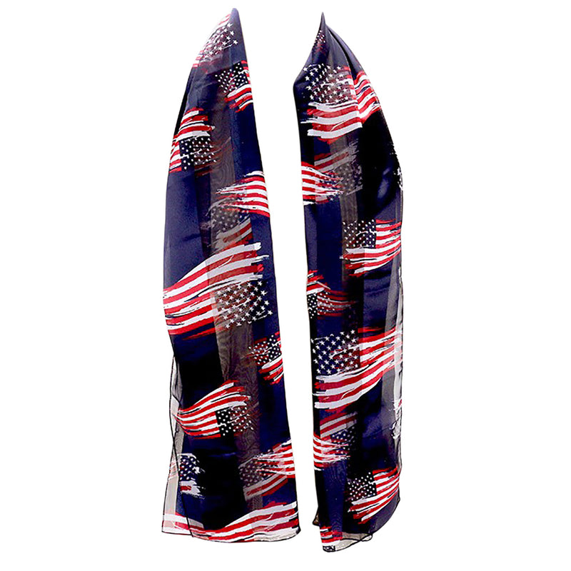 Red White and Blue 4th Of July American Flag Stars and Stripes Fashion Scarf, 60" (Old Glory Navy Background)