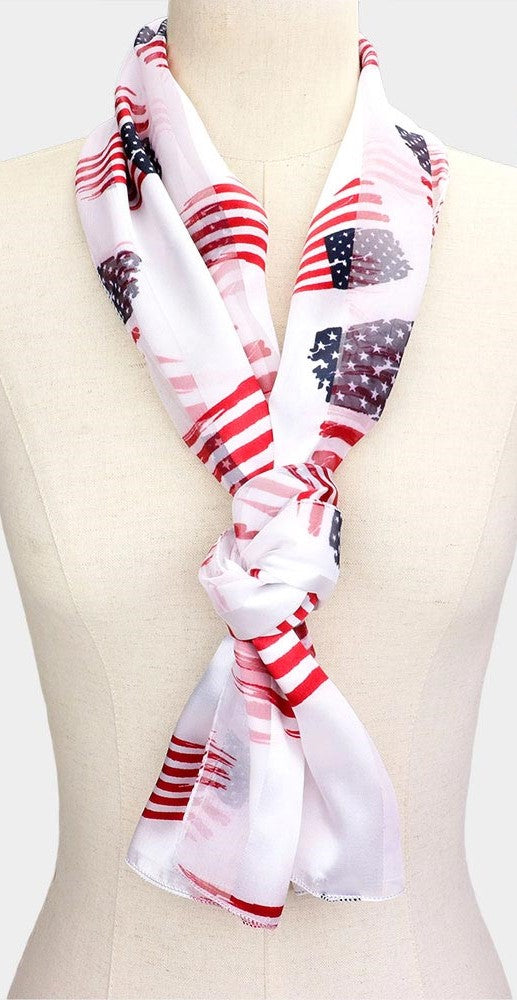 Red White And Blue 4th Of July American Flag Stars Stripes USA Fashion Scarf, 60" (Old Glory White Background)