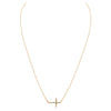 Gold Dipped Sideways Cross With Sparkling Cubic Zirconia Crystal Religious Pendant Necklace 15.5"+2" Extender