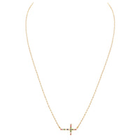 Gold Dipped Sideways Cross With Sparkling Cubic Zirconia Crystal Religious Pendant Necklace 15.5"+2" Extender