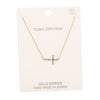 Gold Dipped Sideways Cross With Sparkling Cubic Zirconia Crystal Religious Pendant Necklace 15.5"+2" Extender