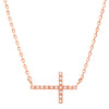 Gold Dipped Sideways Cross With Sparkling Cubic Zirconia Crystal Religious Pendant Necklace 15.5"+2" Extender(Rose Gold Dipped/Clear)