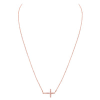 Gold Dipped Sideways Cross With Sparkling Cubic Zirconia Crystal Religious Pendant Necklace 15.5"+2" Extender(Rose Gold Dipped/Clear)