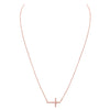 Gold Dipped Sideways Cross With Sparkling Cubic Zirconia Crystal Religious Pendant Necklace 15.5"+2" Extender(Rose Gold Dipped/Clear)