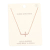 Gold Dipped Sideways Cross With Sparkling Cubic Zirconia Crystal Religious Pendant Necklace 15.5"+2" Extender(Rose Gold Dipped/Clear)