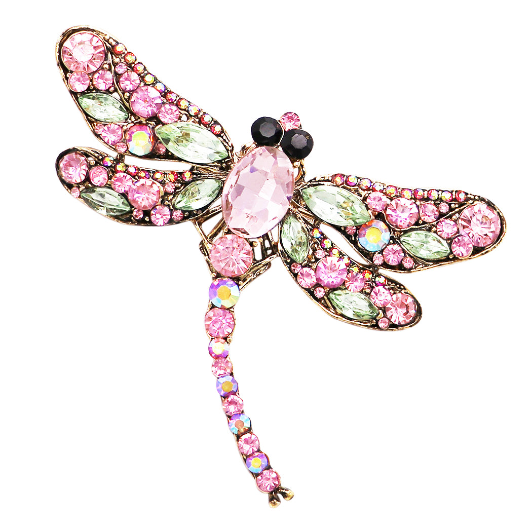 Enchanted Sparkling Glass Crystal Dragonfly Brooch Pendant,