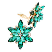 Stunning Crystal Rhinestone Flower Clip On Style Earrings, 1.62" (Green Crystal Gold Tone)