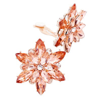 Stunning Crystal Rhinestone Flower Clip On Style Earrings, 1.62" (Peach Crystal Rose Gold Tone)