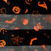 Spooktacular Halloween Fun Print Lightweight Fashion Scarf (Ghost Skull Crossbones Cauldron Hat Spider Bat Candy BLACK)