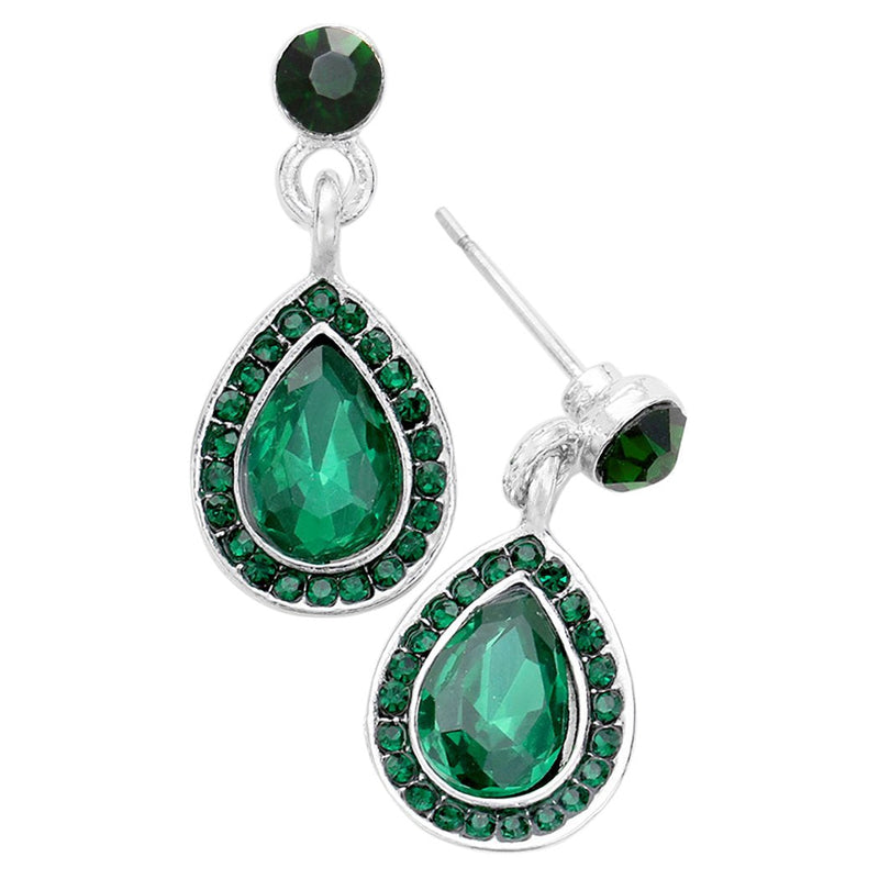 Green Crystal Teardrop Rhinestone Pave Statement Drop Earrings