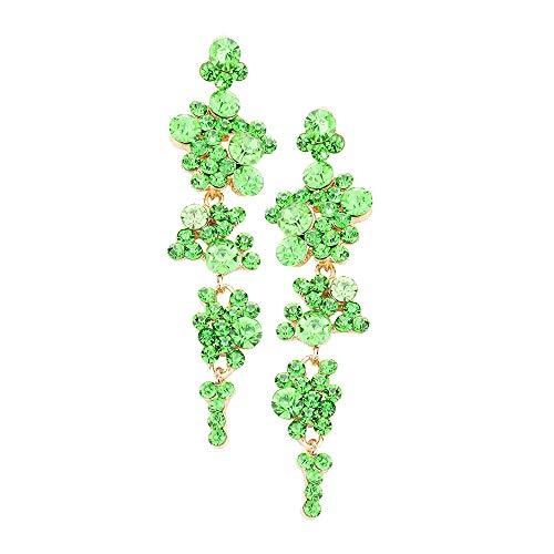 Crystal Rhinestone Bubble Dangle Statement Earrings 3.25 Inches (Bright Green Gold Tone)