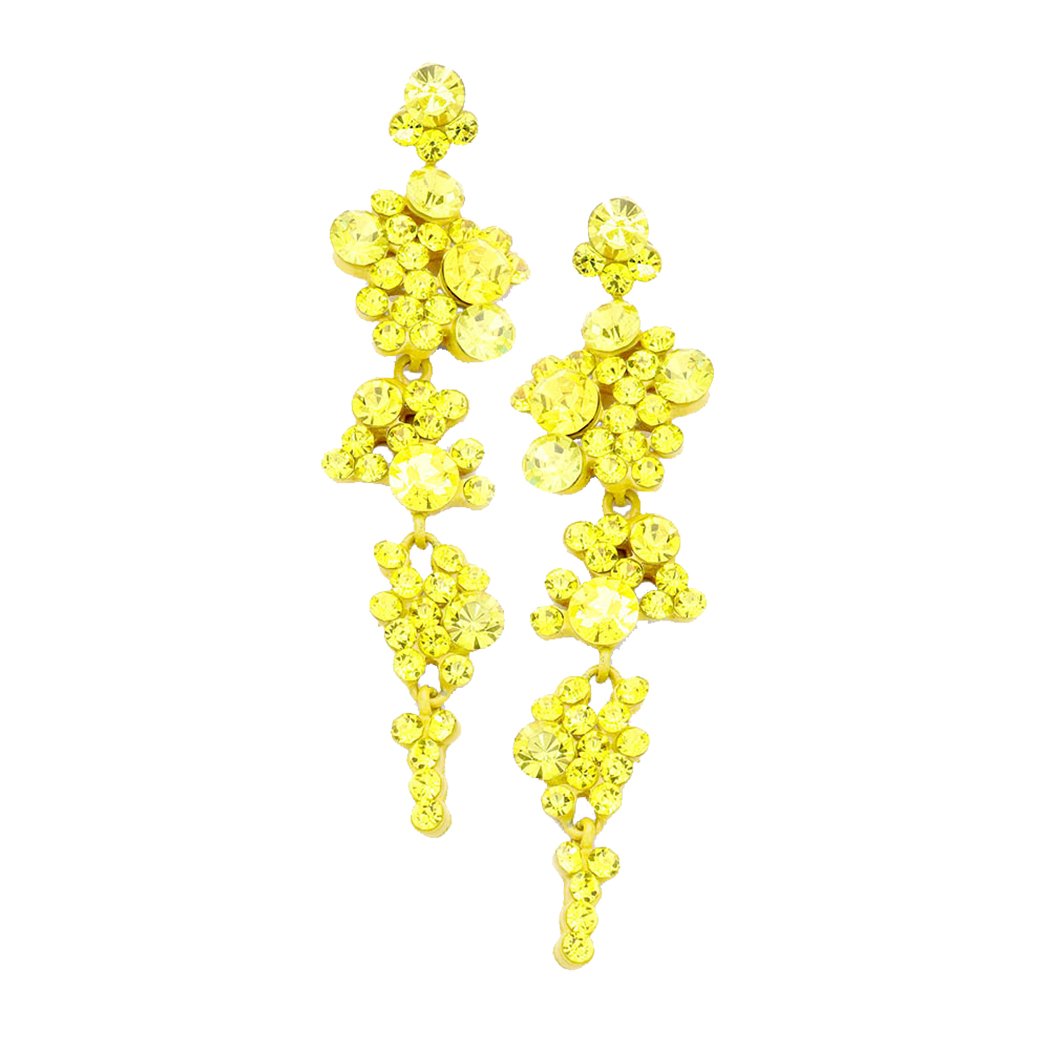 Crystal Rhinestone Bubble Dangle Statement Earrings 3.25 Inches (Yellow On Yellow)