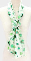 Looking for something festive this St. Patrick's Day? Our holiday fashion scarves are the must have item for your accessory collection! Irish green shamrocks and lucky clovers print. St. Patrick's Day inspired jewelry and accessories, Rosemarie Collections and religious gifts, shamrock scarf, holiday jewelry, silk fashion, silk scarf, irish clover, luck of the irish