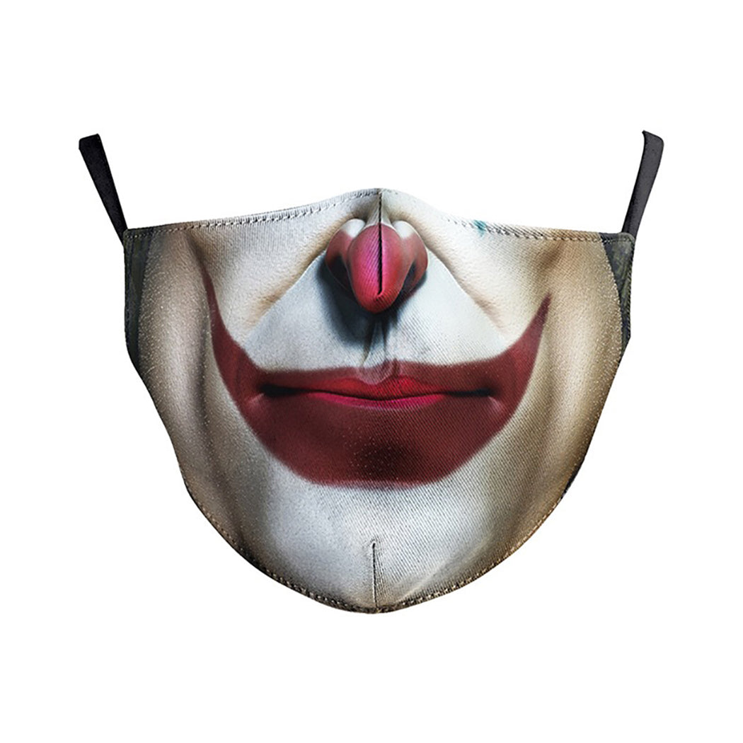 Trendy 100% Cotton Reusable and Washable Novelty Print Fashion Fabric Face Masks with Filtration Pocket (Clown Face Joker)