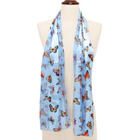 Satin Stripe Easter Pastel Fun Print Lightweight Fashion Scarf, 60" (Butterfly Blue Background)