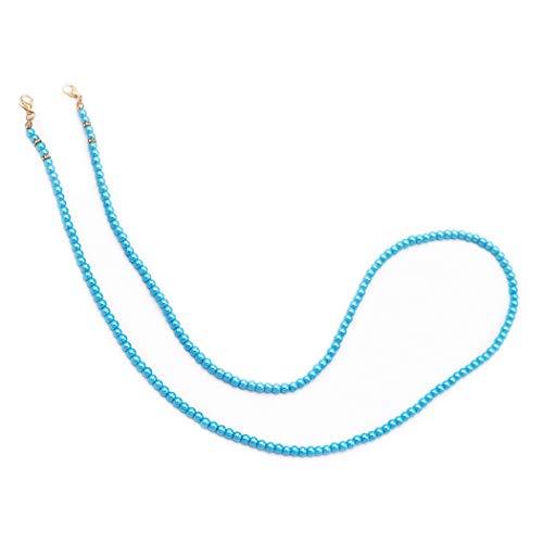 Elegant Designer Faux Pearl Bead with Dainty Crystal Detail Fashion Face Mask Holder Strap Necklace Lanyard, 27.5" (Blue)