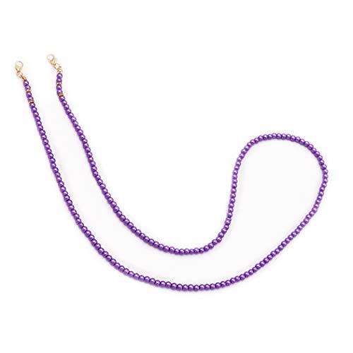 Elegant Designer Faux Pearl Bead with Dainty Crystal Detail Fashion Face Mask Holder Strap Necklace Lanyard, 27.5" (Purple)