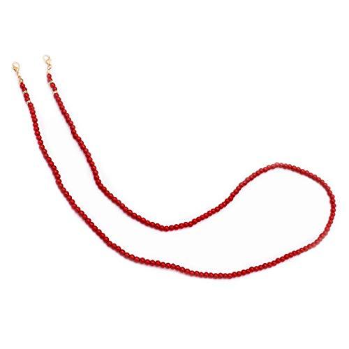 Elegant Designer Faux Pearl Bead with Dainty Crystal Detail Fashion Face Mask Holder Strap Necklace Lanyard, 27.5" (Red)