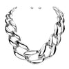 Polished Chunky Links Curb Chain Collar Necklace Earrings Set, 16"-18" with 2" Extender (Silver)