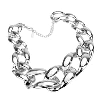 Polished Chunky Links Curb Chain Collar Necklace Earrings Set, 16"-18" with 2" Extender (Silver)