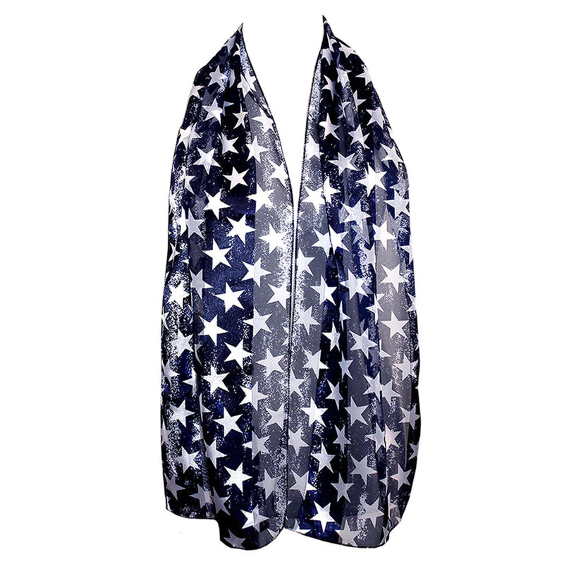 Red White And Blue 4th Of July American Flag Stars Stripes Fashion Scarf, 60" (Solid Blue Background White Stars)