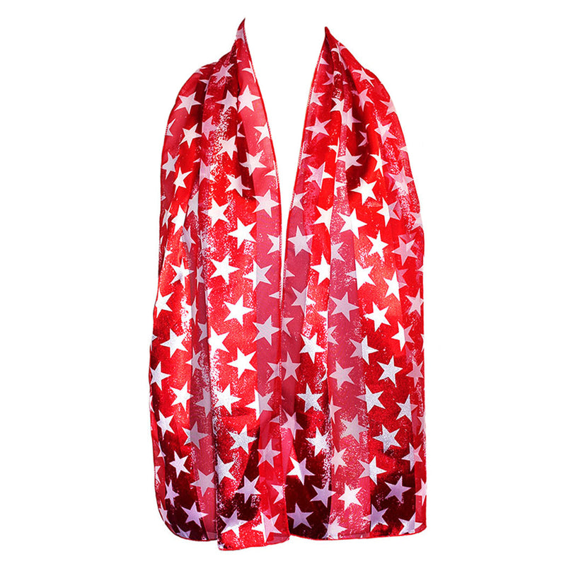 Red White And Blue 4th Of July American Flag Stars Stripes Fashion Scarf, 60" (Solid Red Background White Stars)