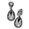 Double Teardrop Statement Glass Crystal Dangle Clip On Bridal Earrings, 2" (Black Diamond Crystal Hematite Tone)