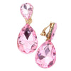 Double Teardrop Statement Glass Crystal Dangle Clip On Bridal Earrings, 2" (Light Pink Crystal Gold Tone)