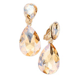 Double Teardrop Statement Glass Crystal Dangle Clip On Bridal Earrings, 2