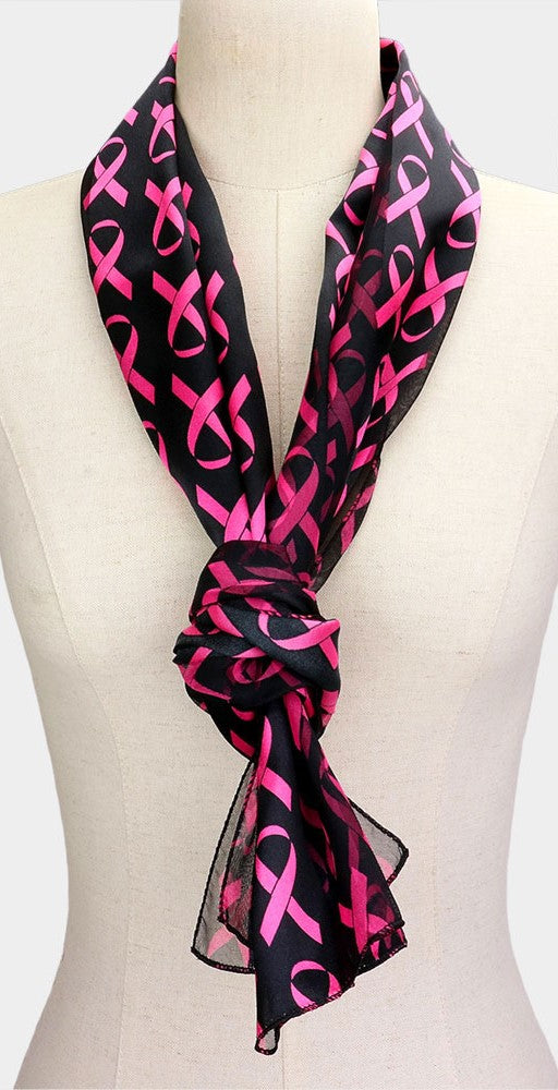 Lightweight Pink Ribbon Breast Cancer Awareness Fashion Scarf, 60" (Black Background)