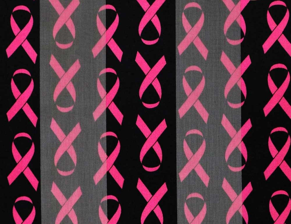 Lightweight Pink Ribbon Breast Cancer Awareness Fashion Scarf, 60" (Black Background)
