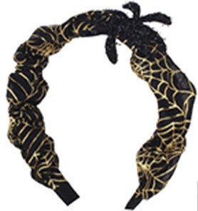 Spooktacularly Fun Spider With Metallic Web Decorative Halloween Headband (Gold Web)