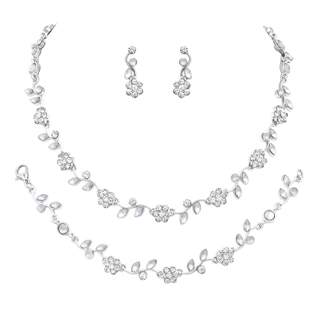 Rhinestone Teardrop Statement Necklace Drop Earrings Set (Silver Tone/ –  Rosemarie Collections