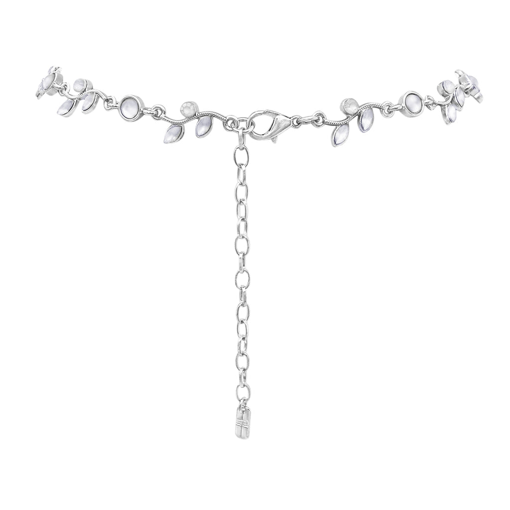 Stunning 3 Piece Metal Vine Crystal Flower Choker Necklace Dangle Earrings Bracelet Bridal Set, 14"-17" with 3" Extender (Silver Tone)