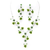 Elegant Crystal Rhinestone And Metal Relief Rose Statement Necklace Earrings Set 14.5"+4" Extender (Light Green)