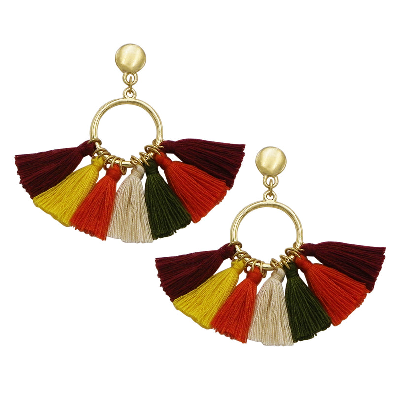 Colorful Fall Tassel Fringe Dangle Earrings