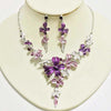Stunning Crystal Accented Enamel Textured Metal Butterfly Necklace Earrings Set, 14"-17" with 3" Extender (Purple)