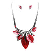 Enamel and Resin Leaf and Vine Statement Necklace Earrings Set, 14-+3" Extender (Red Leaf Hematite Tone)