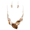 Unbe"leaf"able Statement Enamel Crystal Resin 3D Leaf Necklace Earrings Set, 14"+3" Extender (Peach Leaves Rose Gold Tone)