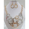 Statement Geometric Rings Two Tone Contemporary Bib Necklace Earrings Set, 12"+3" Extender