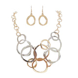 Statement Geometric Rings Two Tone Contemporary Bib Necklace Earrings Set, 12